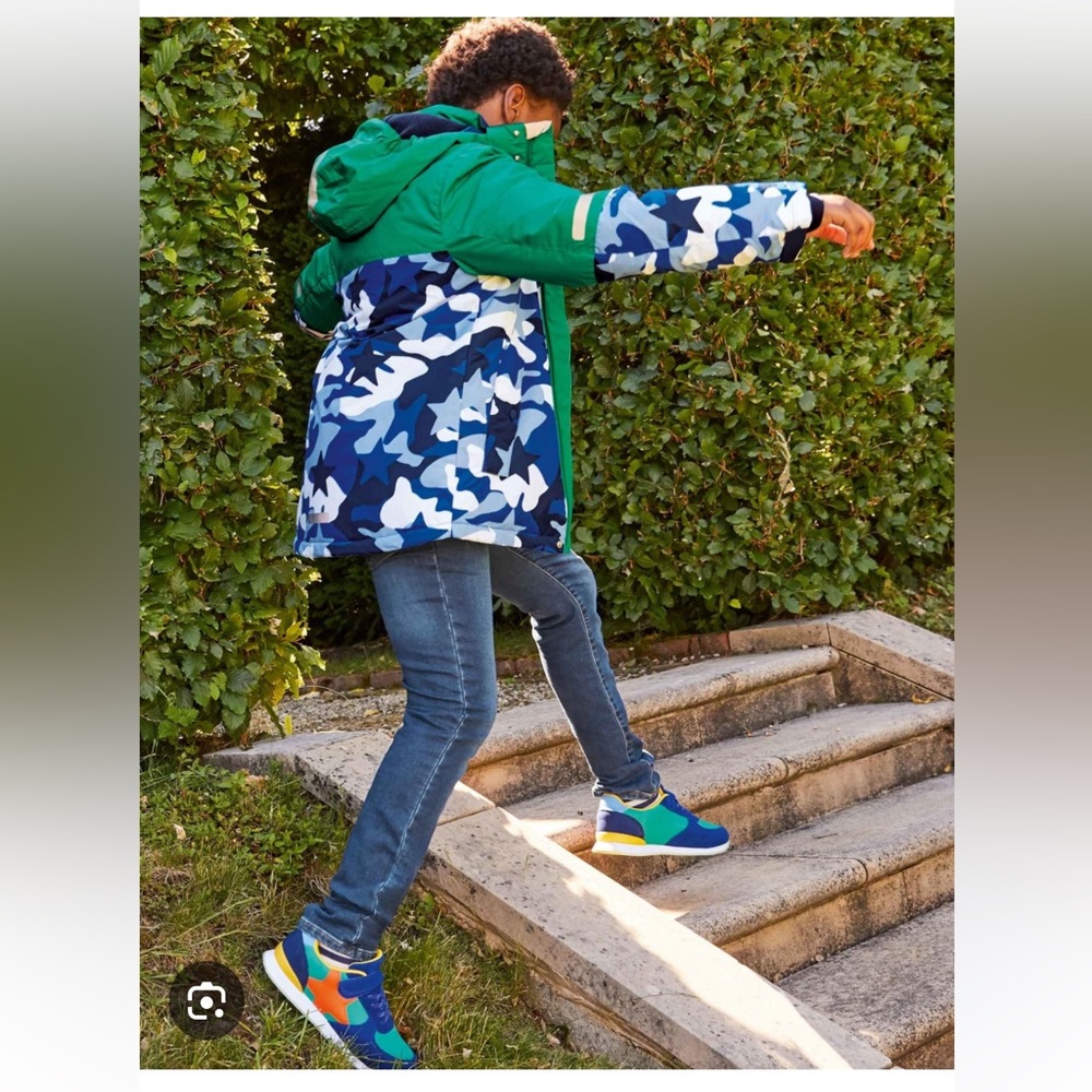 Mini Boden Green and Blue Camouflage Hooded Kids Jacket